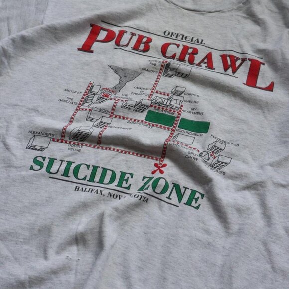 White/Gray 90s Halifax Suicide Zone Pub Crawl Tee – Large - Picture 2 of 5